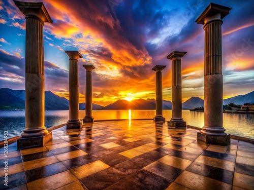 Silhouette of Masonic Pillars & Tessellated Floor at Marina, Rocky Mountain Sunset