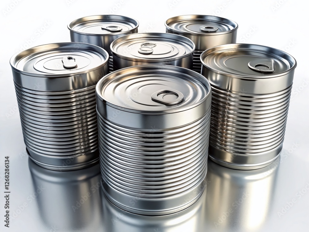 Silver Plastic Cans, 3D Render, Clean White Background, Product Packaging Mockup Silver Plastic Cans, 3D Render, Clean White Background, Product Packaging Mockup