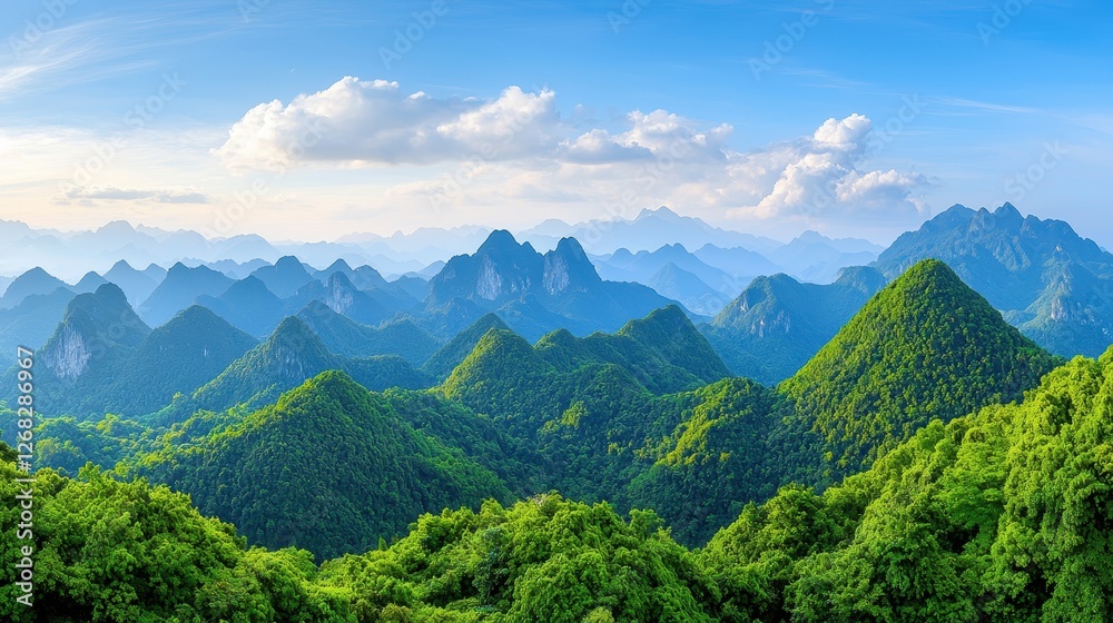 Naklejka premium Lush Green Mountains Under a Blue Sky