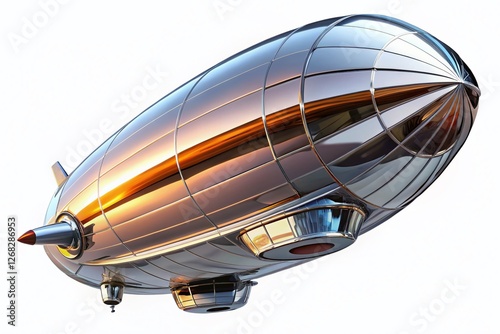 Sleek Metallic Airship: Futuristic Flying Machine, Isolated on Transparent Background for Design Projects