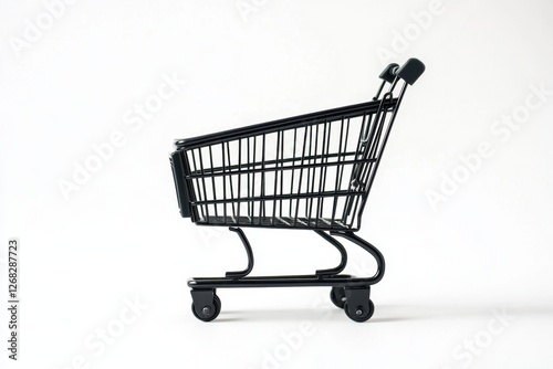 Black shopping cart, studio, white background, retail photo