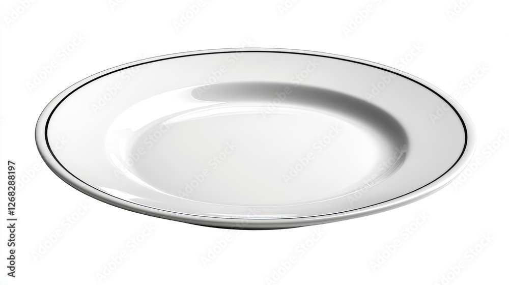 Elegant white plate with a subtle black rim, placed on a neutral background, perfect for dining settings Elegant white plate with a subtle black rim, placed on a neutral background, perfect for dining settings