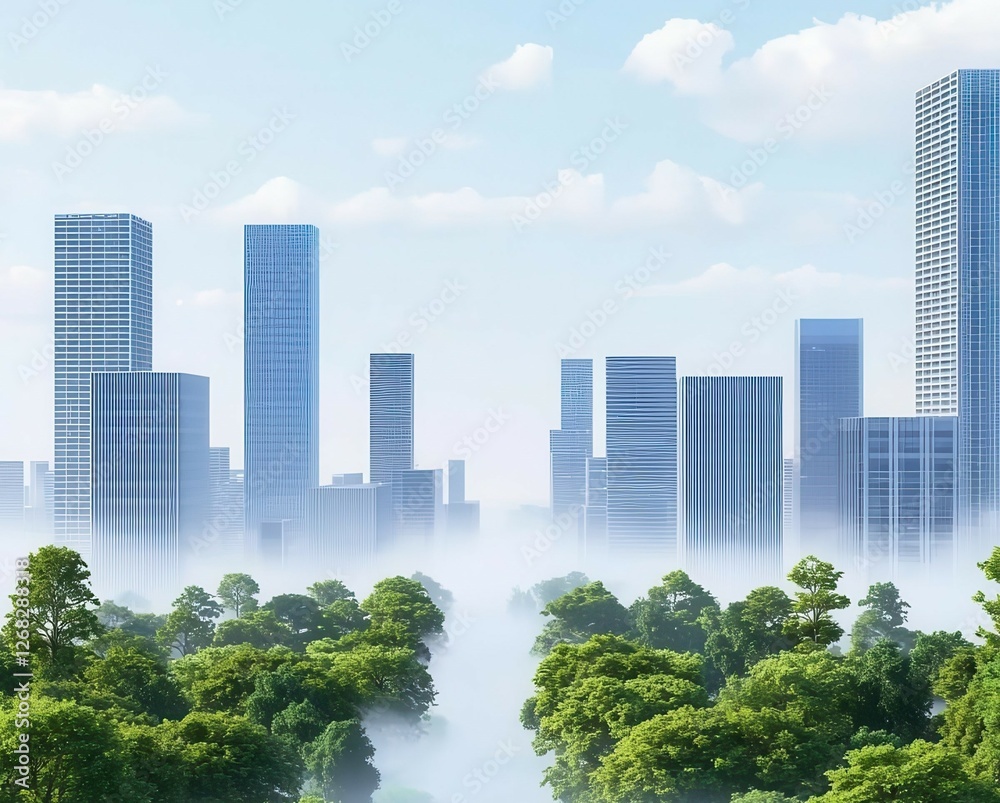 Green Tech Climate Change Mitigation Concept, A futuristic city with bioengineered trees filtering air pollution, merging technology with nature for a cleaner future Green Tech Climate Change Mitigation Concept, A futuristic city with bioengineered trees filtering air pollution, merging technology with nature for a cleaner future