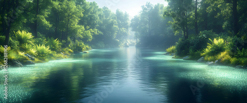 Forest River Pathway With Luminous Effects