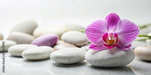Spa Stones & Orchid Top View: Relaxing Wellness Photo for Wellness Blogs & Websites
