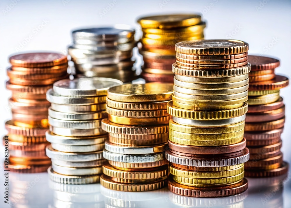 Stacked Coins on White Background, Finance and Savings Concept Stacked Coins on White Background, Finance and Savings Concept