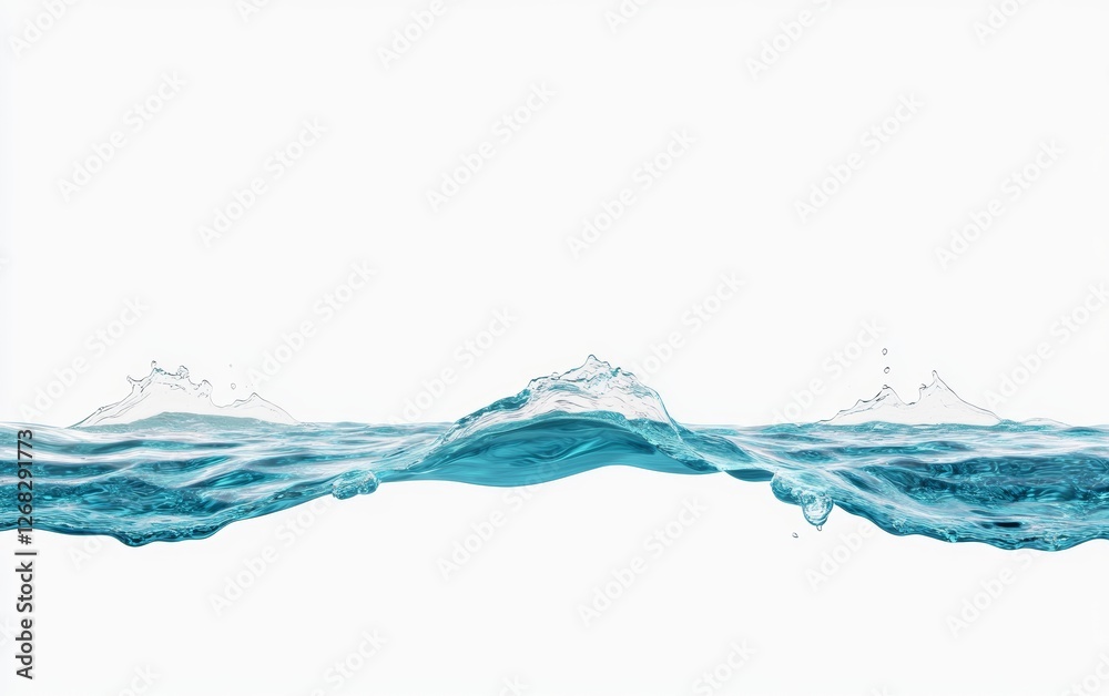 Clear Water Wave on White Background Splashing Up