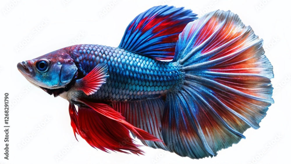 Fototapeta premium Stunning Halfmoon Betta Fish Isolated on White Background - Night Photography