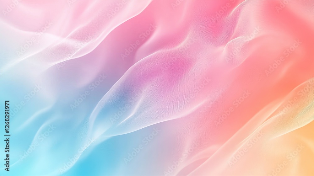 Obraz premium Abstract Pastel Gradient Background with Soft Flowing Waves in Pink, Blue, and Orange Tones for Creative Design and Artistic Projects