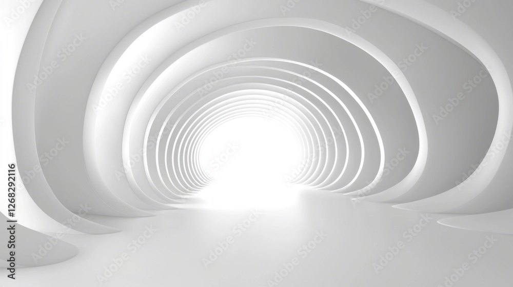 A minimalist white tunnel leading to a bright light, creating an ethereal and otherworldly atmosphere. A minimalist white tunnel leading to a bright light, creating an ethereal and otherworldly atmosphere.