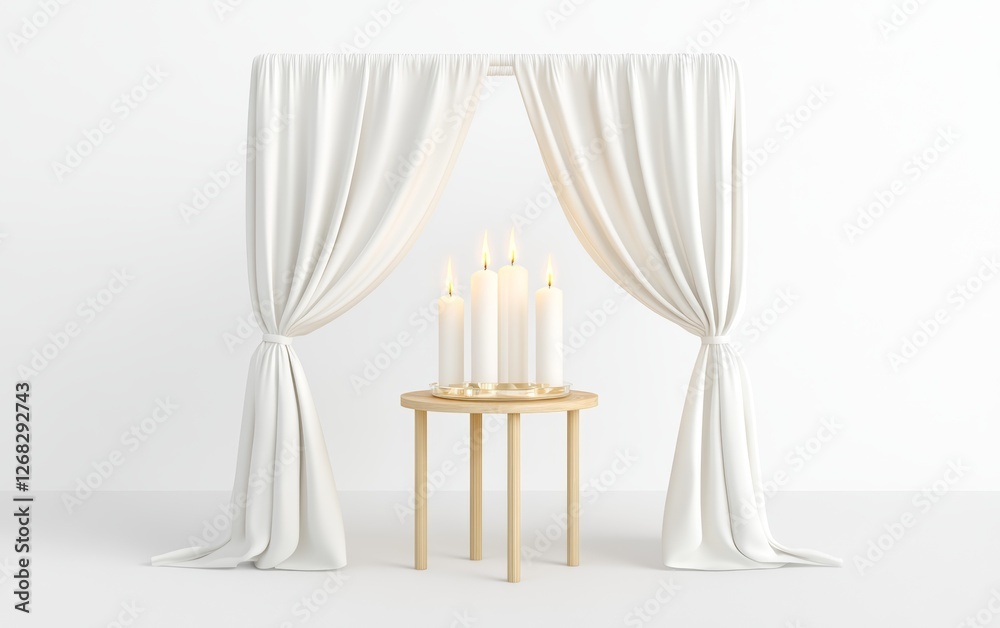 Serene White Curtains Frame Soft Candlelight Scene Serene White Curtains Frame Soft Candlelight Scene