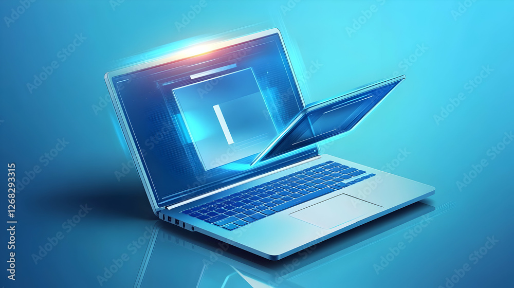 Laptop screen displaying data, information transfer Laptop screen displaying data, information transfer