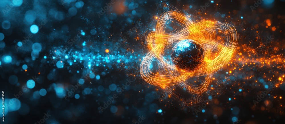 Abstract atom illustration with glowing energy. Abstract atom illustration with glowing energy.