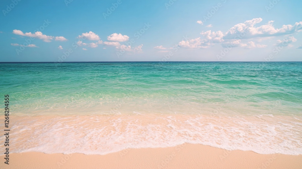 Serene Beach Scene Turquoise Ocean White Sand Blue Sky Serene Beach Scene Turquoise Ocean White Sand Blue Sky