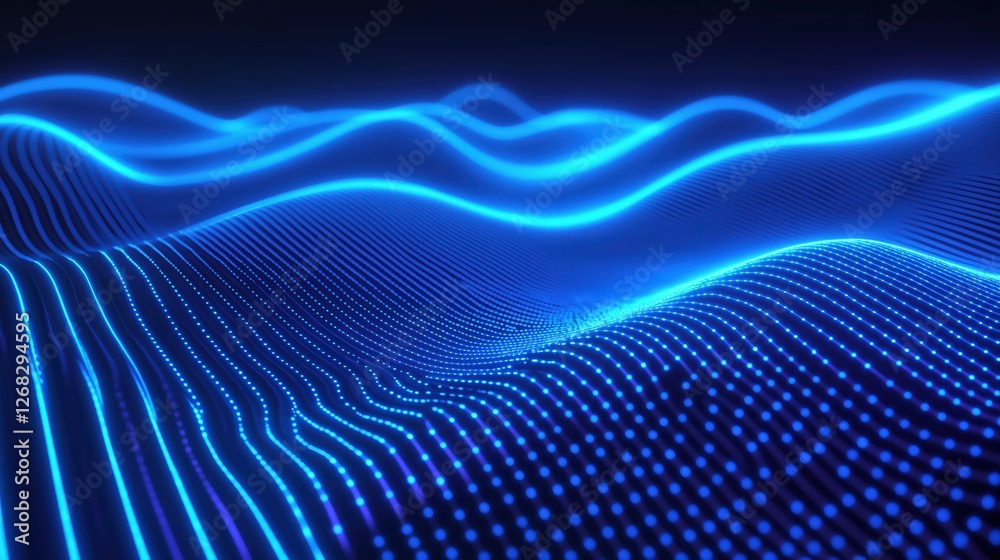 Glowing Blue Particle Wave Abstract Digital Landscape Glowing Blue Particle Wave Abstract Digital Landscape