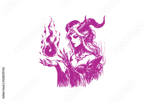 Lilith Demon Queen hand drawn sketch vector