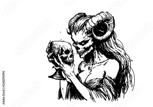 Lilith Demon Queen hand drawn sketch vector