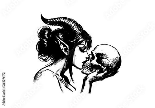 Lilith Demon Queen hand drawn sketch vector