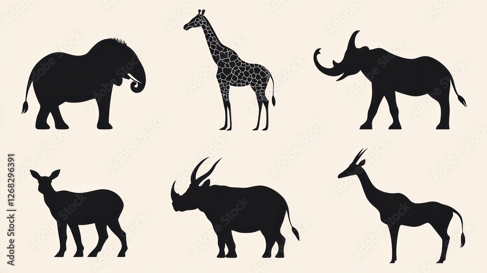 Fototapeta premium African wildlife silhouettes; safari animals; background; educational poster