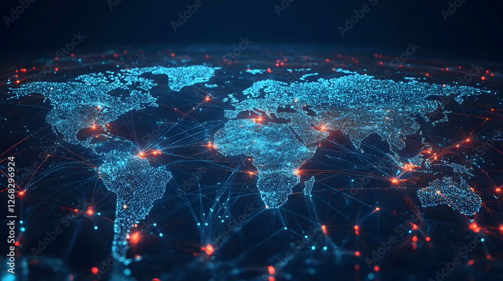 Global network connections, data flow, world map Global network connections, data flow, world map