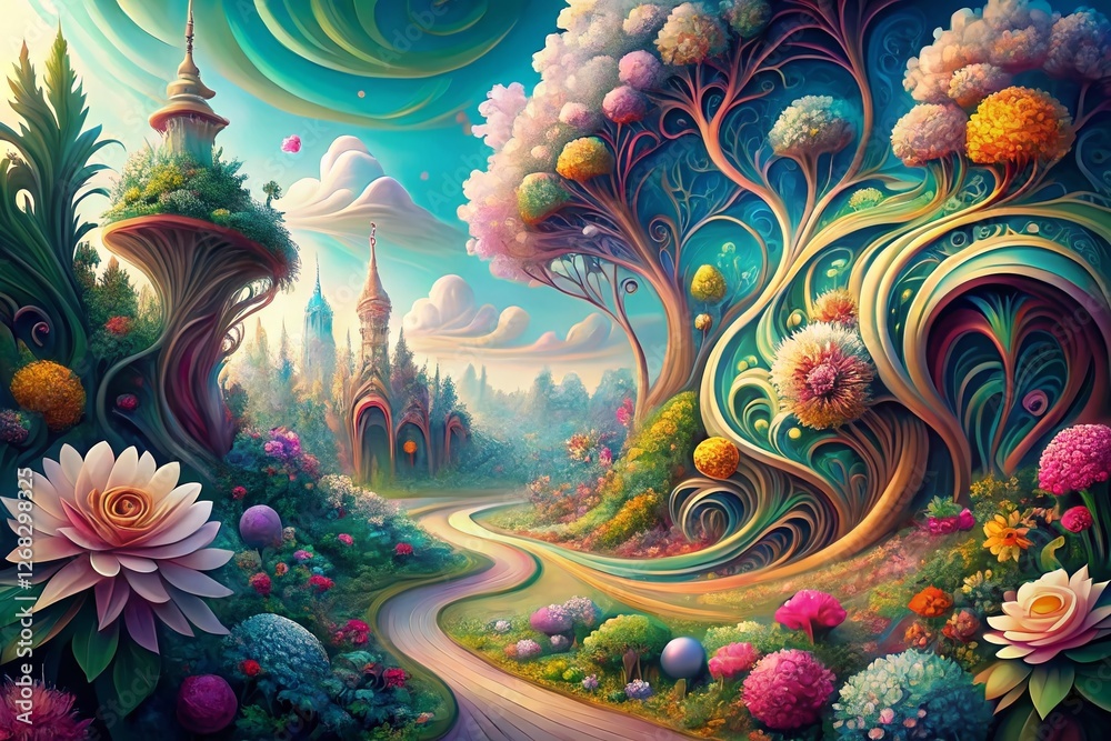 custom made wallpaper toronto digitalSurreal Garden Landscape: Whimsical Floral Wrapping Paper Design