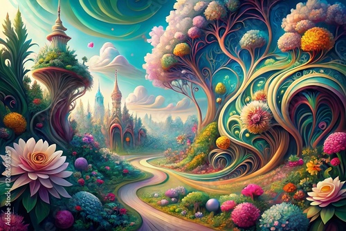 Wallpaper Mural Surreal Garden Landscape: Whimsical Floral Wrapping Paper Design Torontodigital.ca