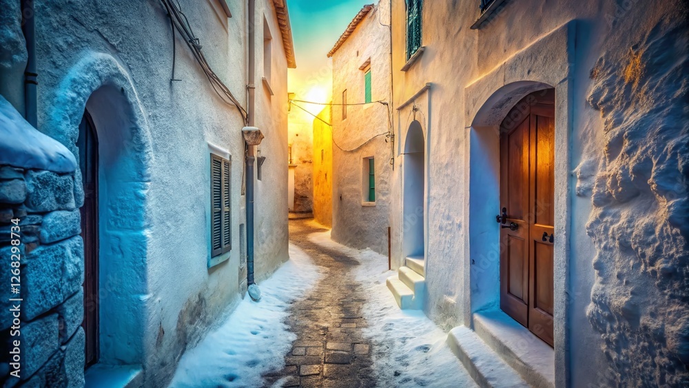 Surreal Italian White Alleyway: Dreamlike Architecture and Shadows Surreal Italian White Alleyway: Dreamlike Architecture and Shadows