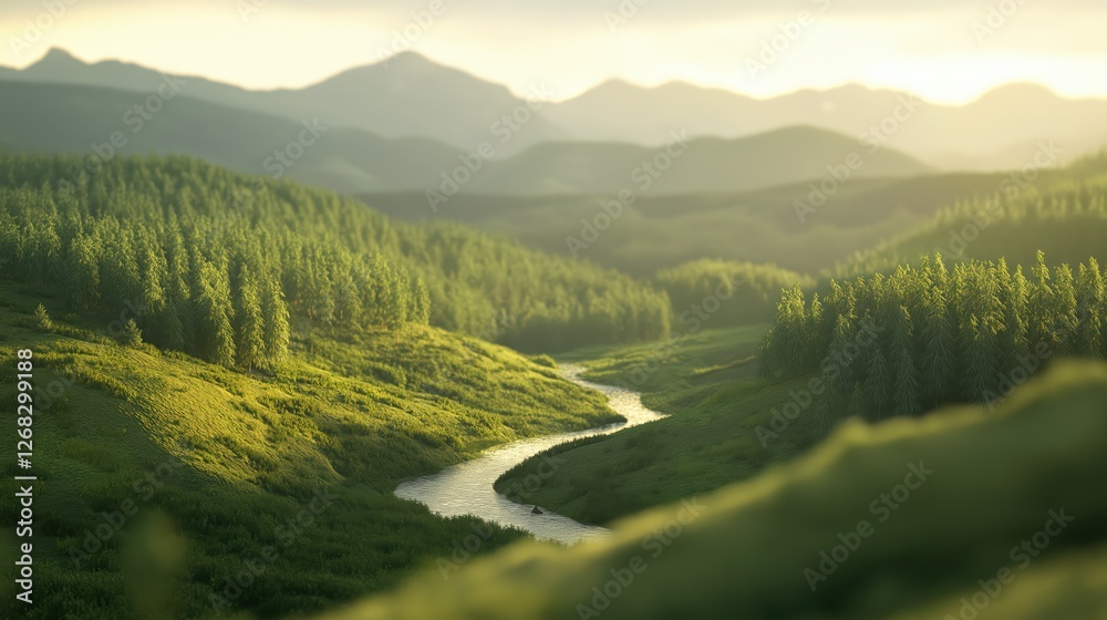 Obraz premium Scenic Mountain Valley With Winding Stream.jpg