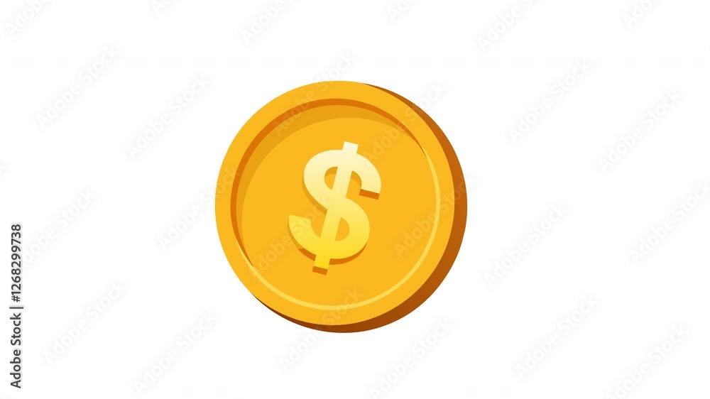 Animated gold coin featuring a dollar sign, ideal for financial and investment concepts in design projects, presentations, and advertising materials. Animated gold coin featuring a dollar sign, ideal for financial and investment concepts in design projects, presentations, and advertising materials.