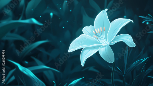 A pristine white lily with an uncluttered background, suitable for text addition. Neon Lotus Fields. Illustration photo