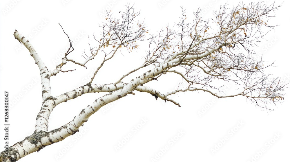 Obraz premium Bare birch branch, winter, isolated, nature, design element