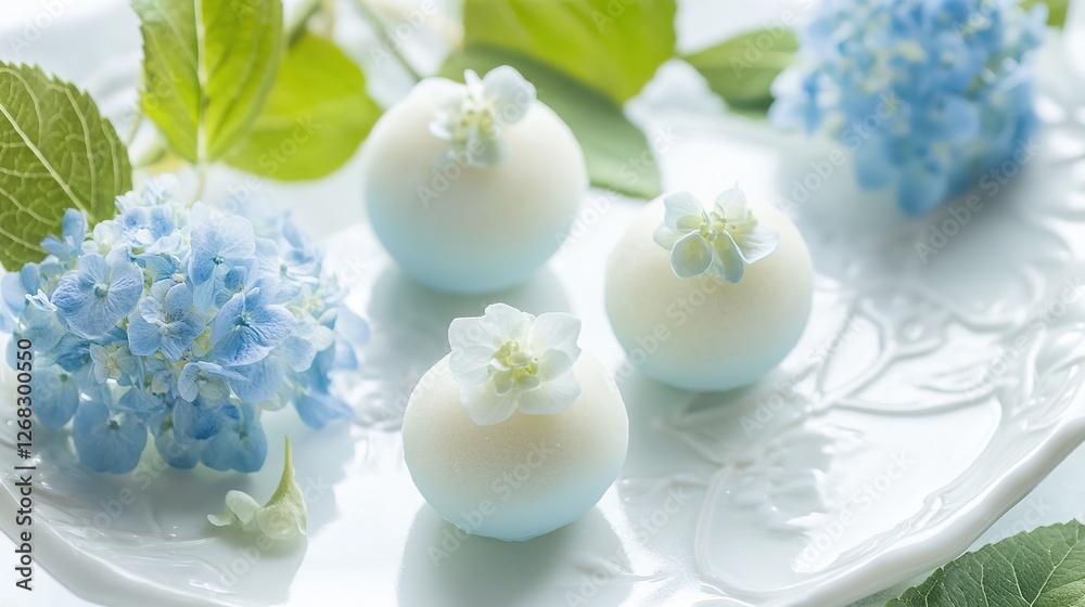 Early Summer Japanese Sweets with Hydrangea Motif, Celebrating the Seasonal Beauty Early Summer Japanese Sweets with Hydrangea Motif, Celebrating the Seasonal Beauty