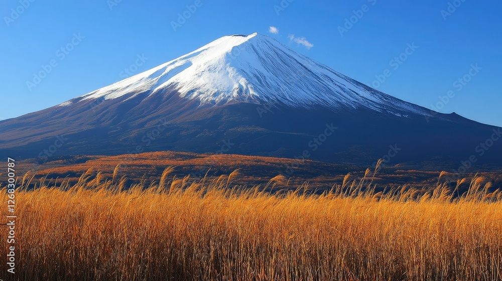 Stunning Snow-Capped Mountain Under Clear Blue Sky Stunning Snow-Capped Mountain Under Clear Blue Sky