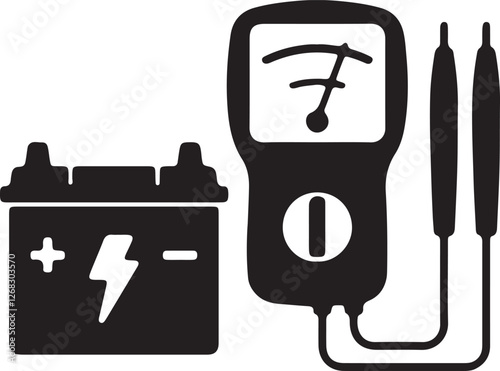 Illustration of checking a car battery's health with a battery tester tool