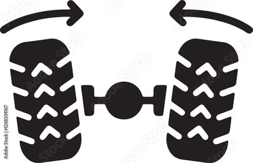 Illustration of the suspension and tires on the right and left sides of a vehicle