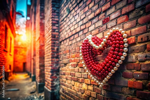 Urban Exploration: Grunge Red Background with Pearl Bead Heart