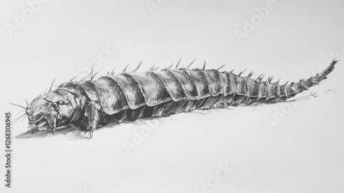 Graphite sketch of a segmented, spined creature photo