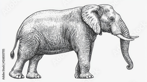 Engraved illustration of a majestic elephant in profile photo