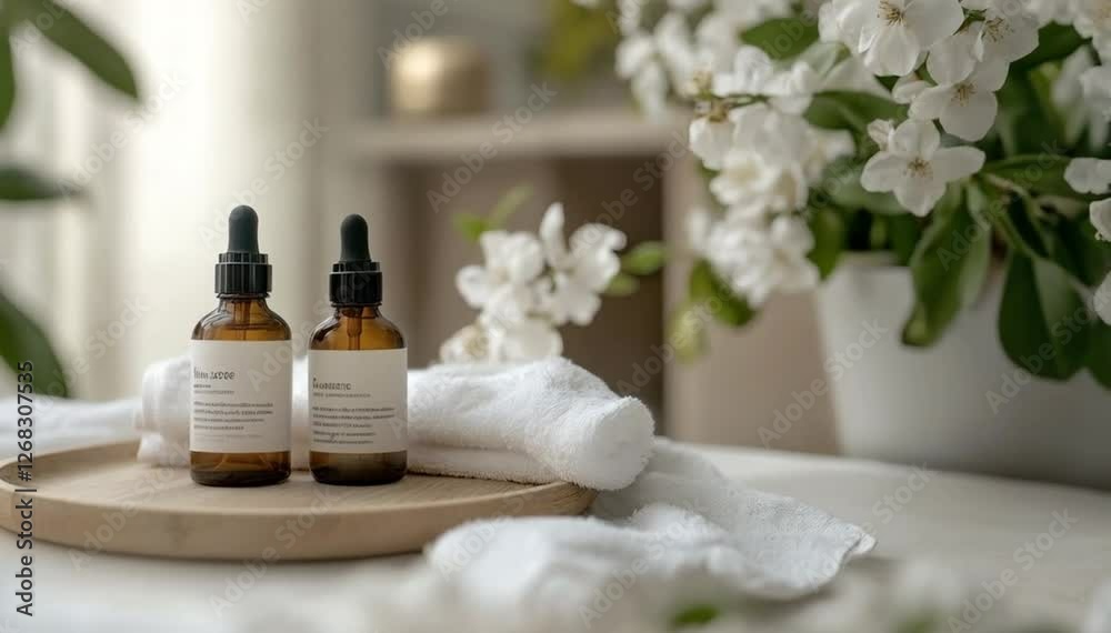 Serene Spa Essentials: Amber Bottles and Blossoms Serene Spa Essentials: Amber Bottles and Blossoms