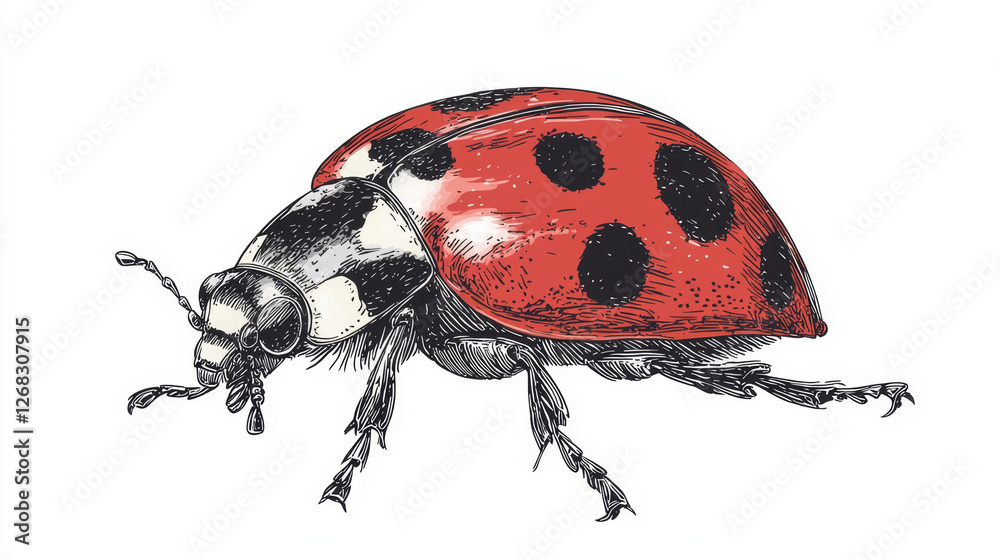 Fototapeta premium Detailed hand-drawn illustration of a ladybug, showcasing its intricate features