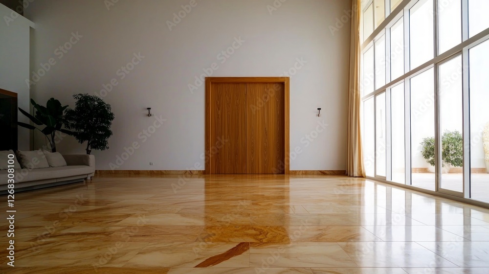 Obraz premium Modern Minimalist Living Room Interior Design Open Plan Natural Light Marble Floor