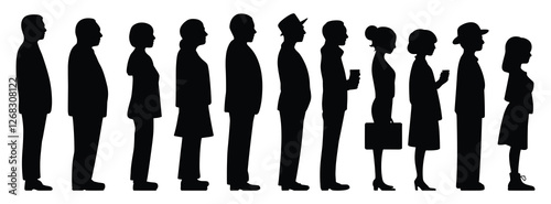 A line of people are standing in a line