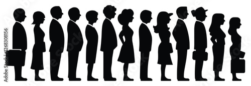A line of people are standing in a line