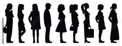 A line of people are standing in a line