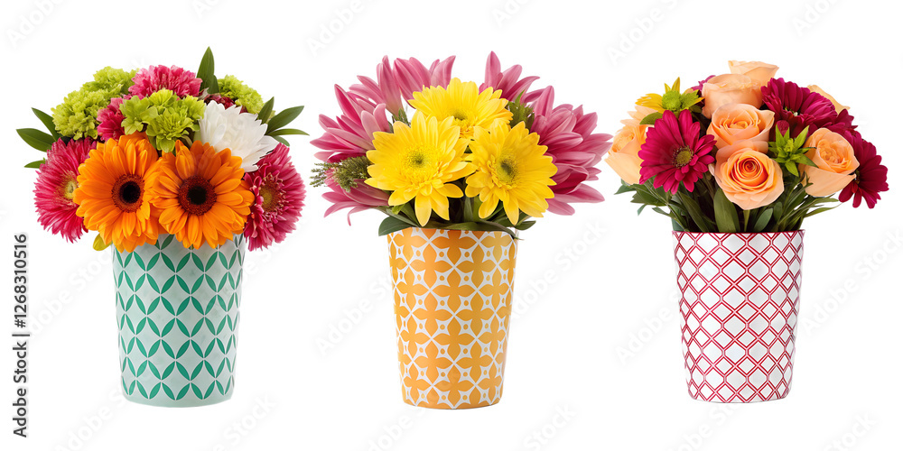 Obraz premium Three Colorful Flowers Under a White Background for Spring Decor, PNG Transparent