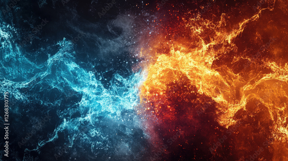 Fiery Flames and Ice-Cold Water Colliding in a Powerful Elemental Battle of Opposites Fiery Flames and Ice-Cold Water Colliding in a Powerful Elemental Battle of Opposites