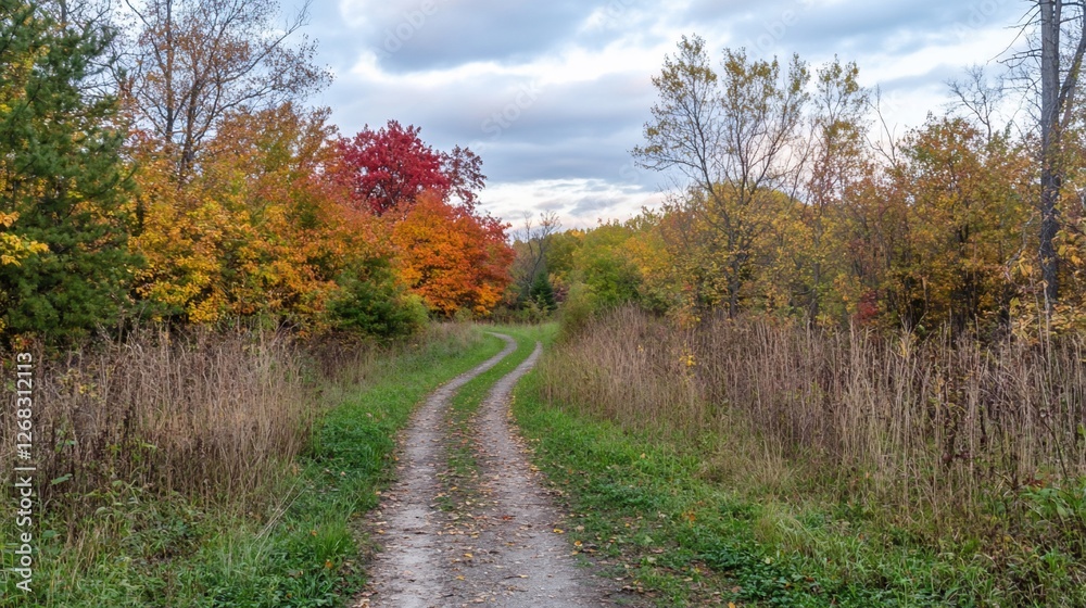 Winding dirt path through autumn foliage. Winding dirt path through autumn foliage.