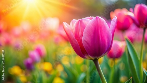 Vibrant Pink Tulip Spring Bloom - Copy Space for Text