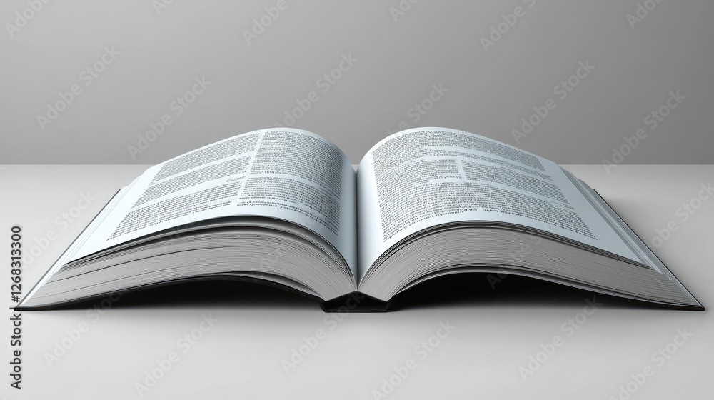 Open book displaying pages with text, placed on a simple surface, ideal for educational content Open book displaying pages with text, placed on a simple surface, ideal for educational content