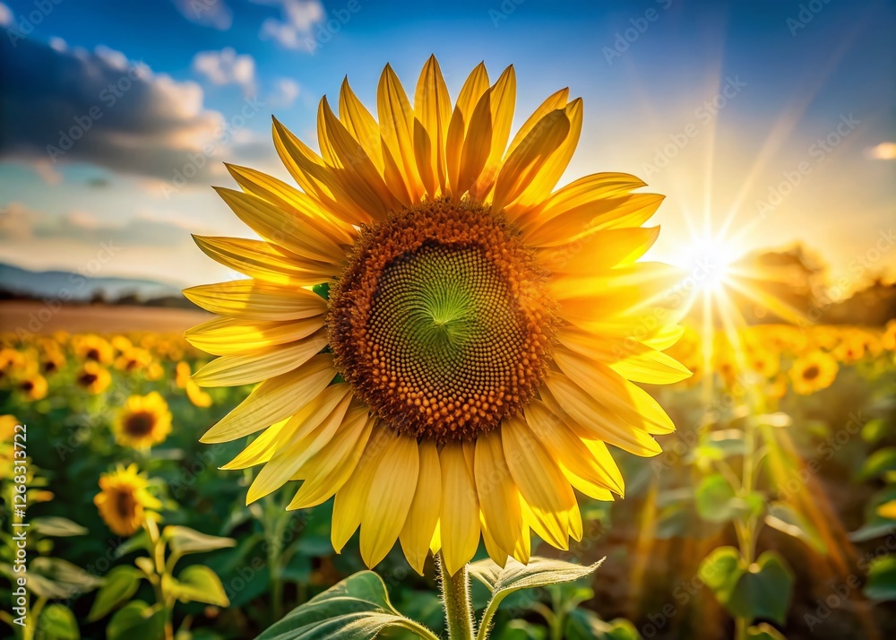 Obraz premium Vibrant Sunflower in Golden Sunlight - Summer Field Bloom